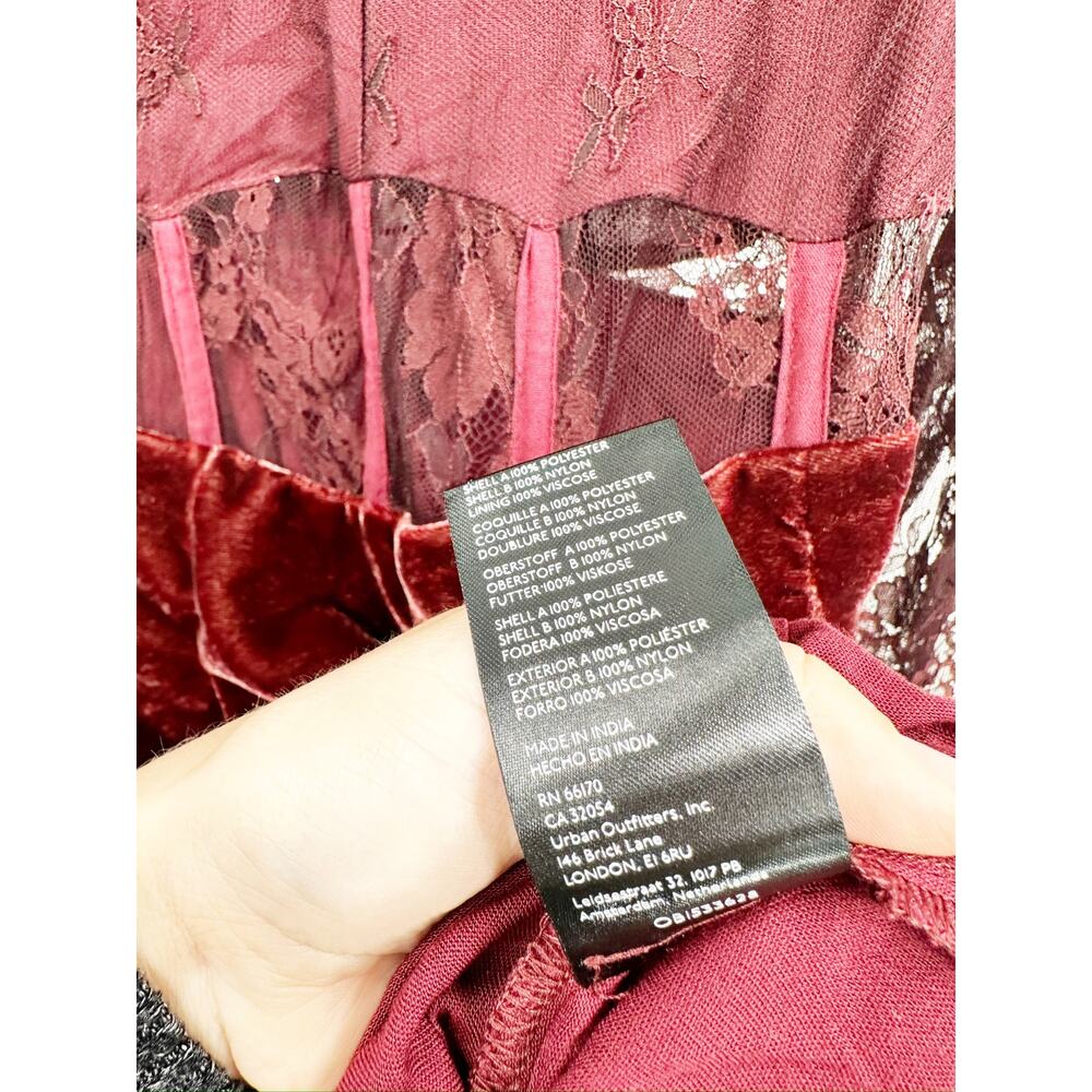 Free People Marlie Garnet Red Lace Velvet Long Sleeve Mini Dress Size XS - Picture 7 of 7